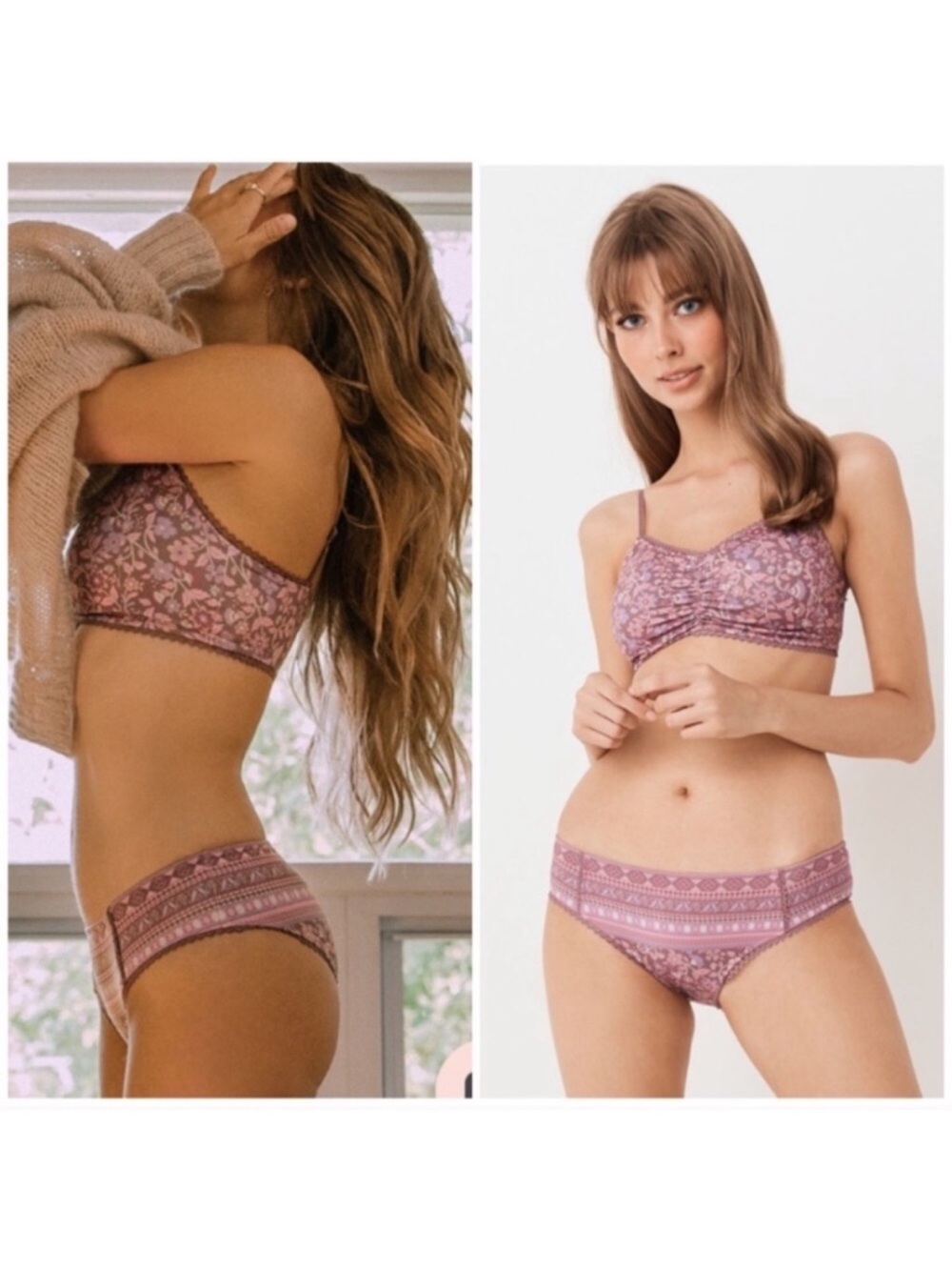 Spell Mauve Floral Lace-Trim Bralette